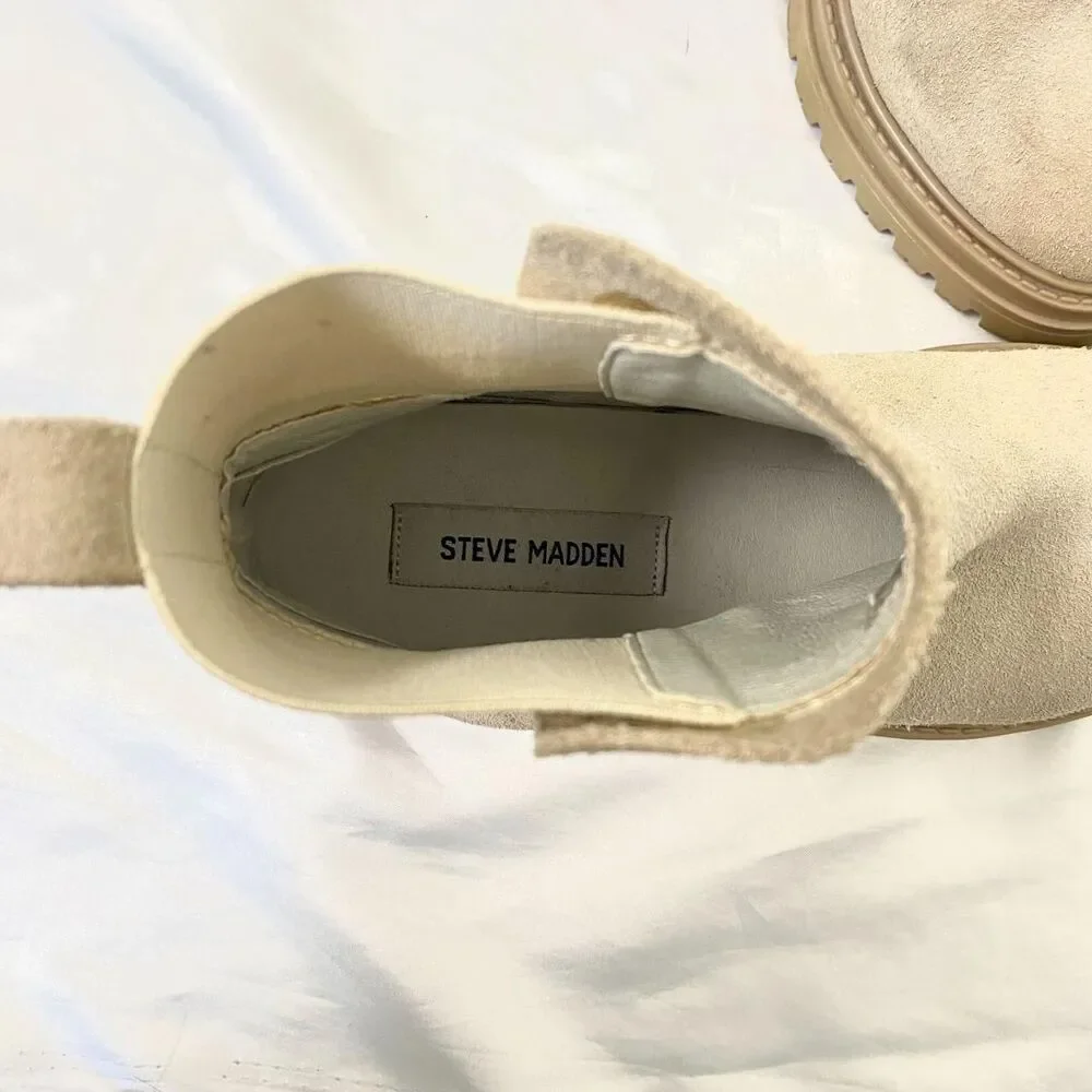 Steve Madden Moira Chunky Boho Suede Tan Cream Lug Sole Ankle Boots US 9 - Picture 5 of 8